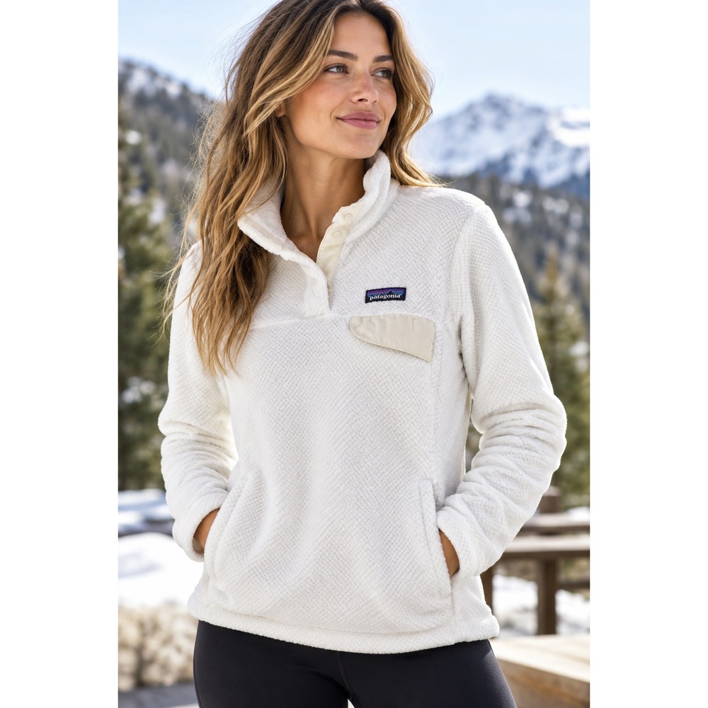 Patagonia Re-Tool Snap-T Pullover Fleece White Polartec Slim Fit Size Medium